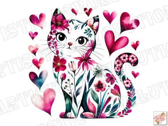Floral Valentine Cat PNG: A Trendy Design Asset for Creative Projects