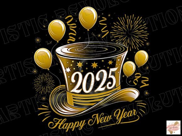 Retro Happy New Year 2025 PNG: Elevate Your Festive Design Projects